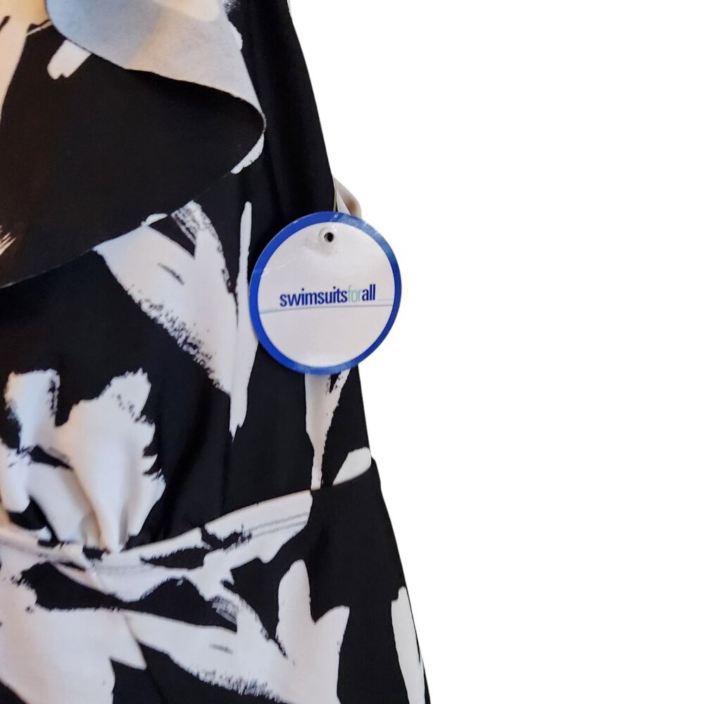 Swimsuits For All 18 Black White Women's Bathing Suit One Piece Dress Floral NEW - Picture 4 of 10